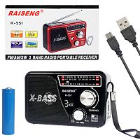 радиоприемник переносной raiseng r-551 черный, usb/sd/bluetooth проигрыватель 200w  фото