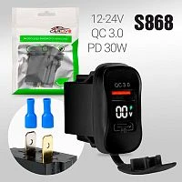 разъем usb type-c в авто врезной ac10 с вольтметром 12v-24v usb qc3.0 - type-c pd 30w  фото
